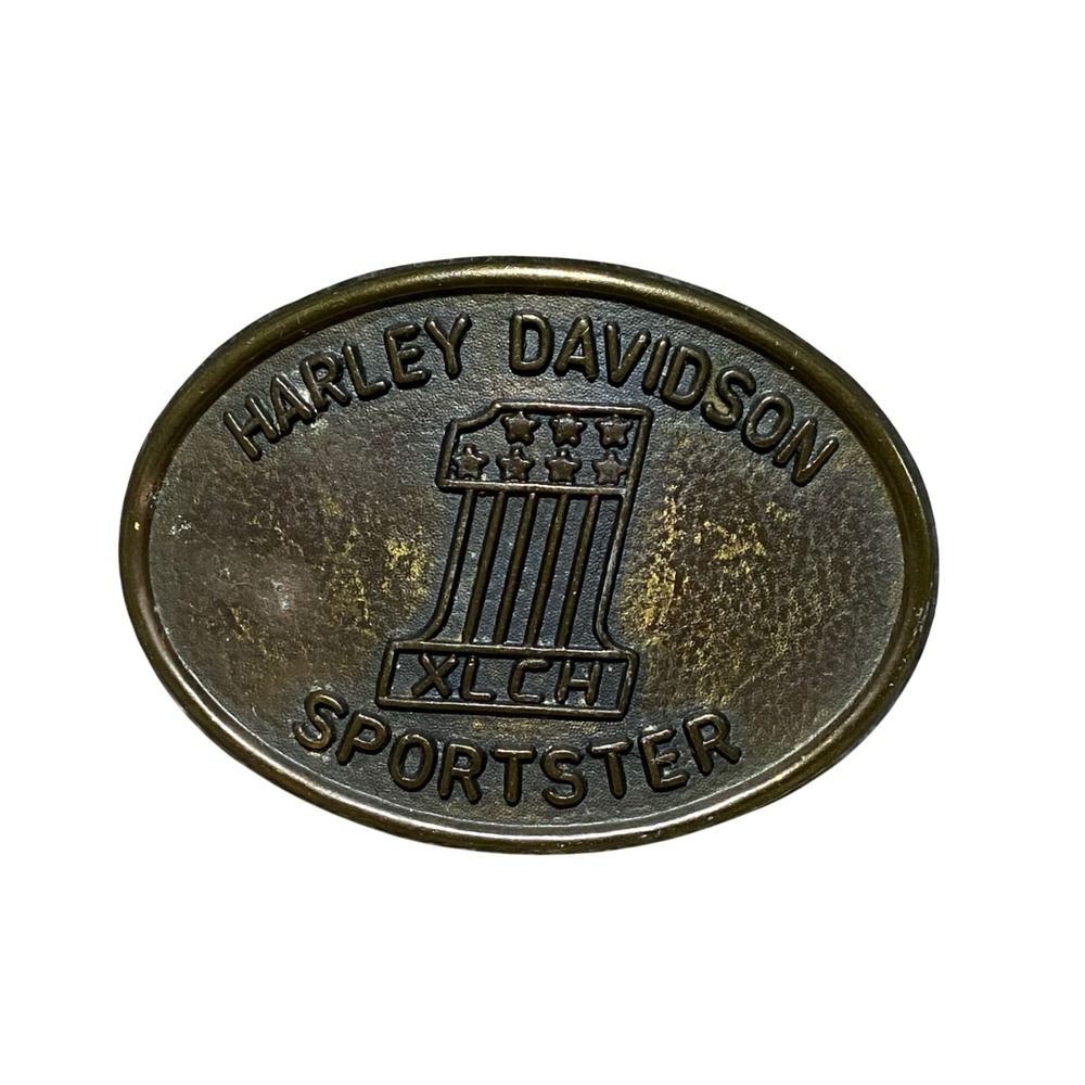 Harley Davidson Sportster XLCH Belt Buckle Number 1 Logo Brass Tone Oval Vintage